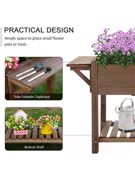 Outsunny Wooden Plant Stand Wooden Planter Raised Garden Plant Stand Outdoor Tall Flower Bed Box with Bottom Shelf, Brown, 123 x - pic 46691 | FastDaddyshop