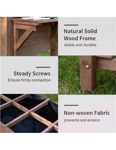 Outsunny Wooden Plant Stand Wooden Planter Raised Garden Plant Stand Outdoor Tall Flower Bed Box with Bottom Shelf, Brown, 123 x