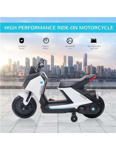 HOMCOM 6V Kids Electric Motorbike Ride On Toy w/ Music Headlights Safety Training Wheels for Girls Boy 2-4 Years White - pic 4670 | FastDaddyshop