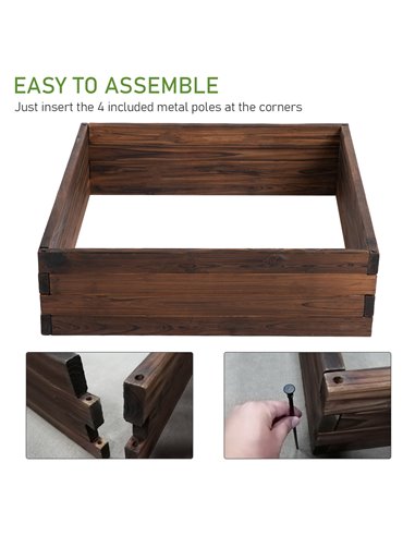 Outsunny Garden Wooden Raised Bed Planter Grow Containers For Outdoor Patio Plant Flower Vegetable 80L x 80W x 22.5H cm 845-453