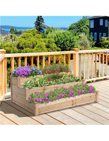 Outsunny Wooden Raised Garden Bed 3-Tier Planter Kit Elevated Planter Box Stand for Yard & Patio 124 x 124 x 56 cm 845-451