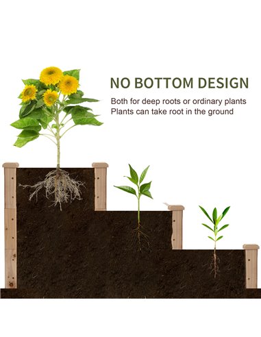 Outsunny Wooden Raised Garden Bed 3-Tier Planter Kit Elevated Planter Box Stand for Yard & Patio 124 x 124 x 56 cm 845-451