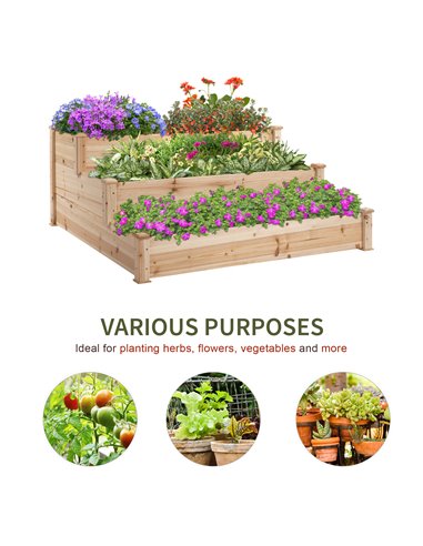 Outsunny Wooden Raised Garden Bed 3-Tier Planter Kit Elevated Planter Box Stand for Yard & Patio 124 x 124 x 56 cm 845-451