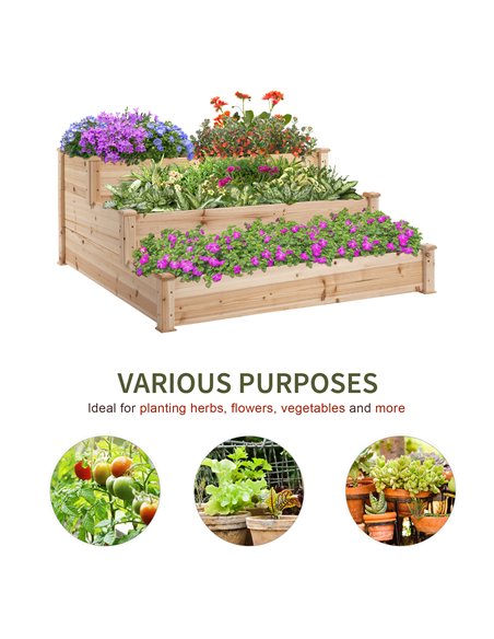 Outsunny Wooden Raised Garden Bed 3-Tier Planter Kit Elevated Planter Box Stand for Yard & Patio 124 x 124 x 56 cm 845-451 - pic 46709 | FastDaddyshop