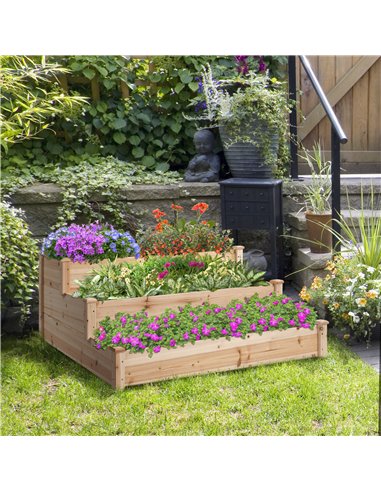 Outsunny Wooden Raised Garden Bed 3-Tier Planter Kit Elevated Planter Box Stand for Yard & Patio 124 x 124 x 56 cm 845-451