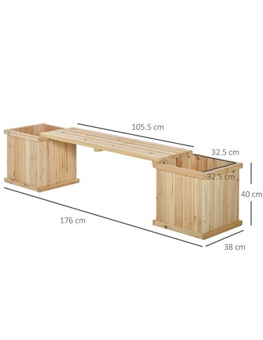 Outsunny Wooden Garden Planter & Bench Combination Garden Raised Bed Patio Park Natural 176 x 38 x 40 cm 845-438ND