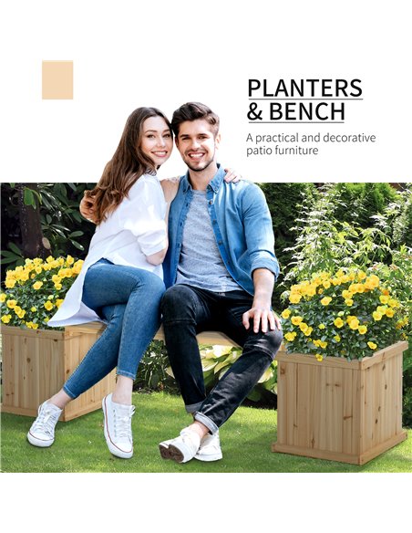 Outsunny Wooden Garden Planter & Bench Combination Garden Raised Bed Patio Park Natural 176 x 38 x 40 cm 845-438ND - pic 46717 | FastDaddyshop