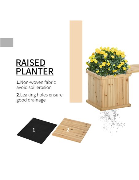 Outsunny Wooden Garden Planter & Bench Combination Garden Raised Bed Patio Park Natural 176 x 38 x 40 cm 845-438ND - pic 46718 | FastDaddyshop