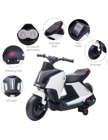 HOMCOM 6V Kids Electric Motorbike Ride On Toy w/ Music Headlights Safety Training Wheels for Girls Boy 2-4 Years White