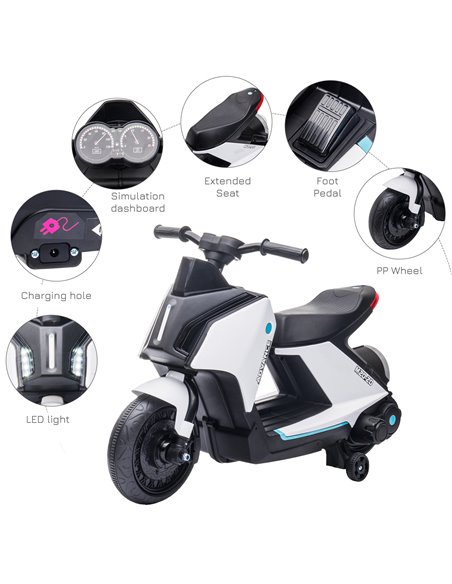 HOMCOM 6V Kids Electric Motorbike Ride On Toy w/ Music Headlights Safety Training Wheels for Girls Boy 2-4 Years White - pic 4672 | FastDaddyshop