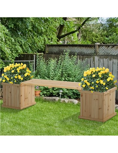 Outsunny Wooden Garden Planter & Bench Combination Garden Raised Bed Patio Park Natural 176 x 38 x 40 cm 845-438ND
