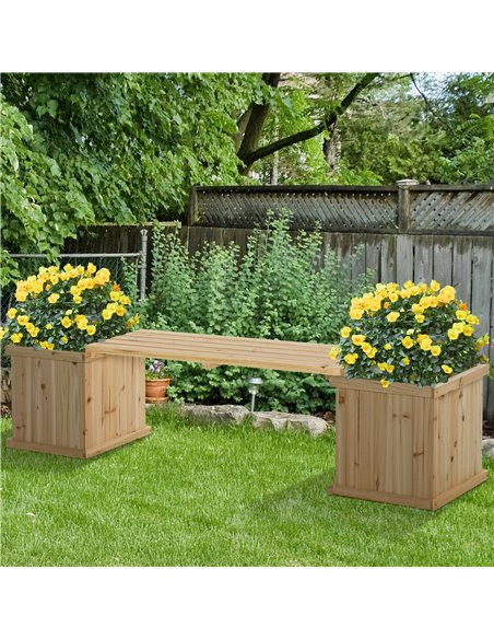 Outsunny Wooden Garden Planter & Bench Combination Garden Raised Bed Patio Park Natural 176 x 38 x 40 cm 845-438ND - pic 46722 | FastDaddyshop