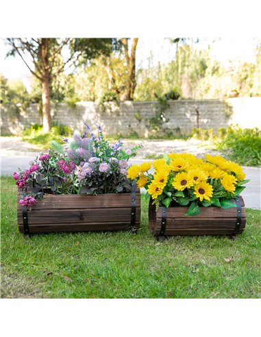 Outsunny 2PCs Wooden Planter Box Flower Plant Pot, 845-448