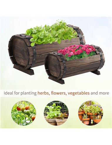 Outsunny 2PCs Wooden Planter Box Flower Plant Pot Outdoor & Indoor Flower Beds Plant Box with Solid Wood Carbonized Colour 845-4