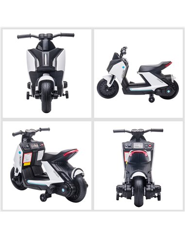 HOMCOM 6V Kids Electric Motorbike Ride On Toy w/ Music Headlights Safety Training Wheels for Girls Boy 2-4 Years White