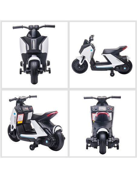HOMCOM 6V Kids Electric Motorbike Ride On Toy w/ Music Headlights Safety Training Wheels for Girls Boy 2-4 Years White - pic 4673 | FastDaddyshop