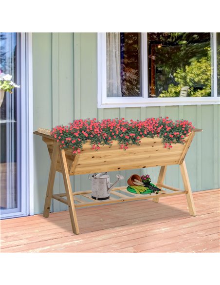 Outsunny Free Standing Wooden Planter Garden Raised Bed Planter Box Outdoor Patio with Storage Shelf Plates 845-469 - pic 46742 | FastDaddyshop