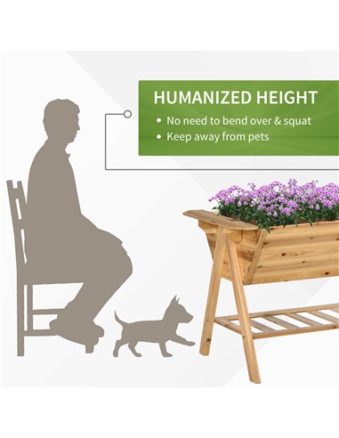 Outsunny Free Standing Wooden Planter Garden Raised Bed Planter Box Outdoor Patio with Storage Shelf Plates 845-469
