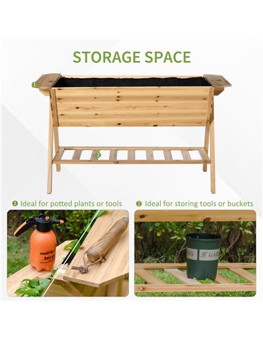 Outsunny Free Standing Wooden Planter Garden Raised Bed Planter Box Outdoor Patio with Storage Shelf Plates 845-469