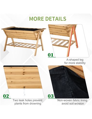 Outsunny Free Standing Wooden Planter Garden Raised Bed Planter Box Outdoor Patio with Storage Shelf Plates 845-469