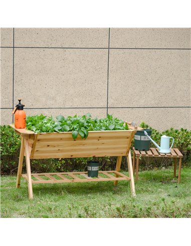 Outsunny Free Standing Wooden Planter Garden Raised Bed Planter Box Outdoor Patio with Storage Shelf Plates 845-469