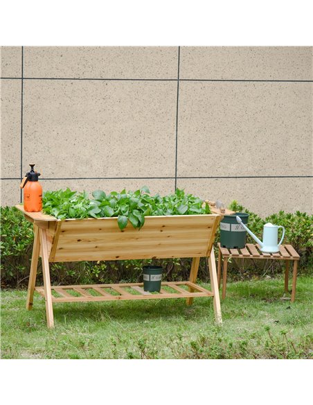 Outsunny Free Standing Wooden Planter Garden Raised Bed Planter Box Outdoor Patio with Storage Shelf Plates 845-469 - pic 46749 | FastDaddyshop