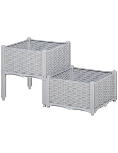 Outsunny Set of 2 Garden Raised Bed Elevated Flower Plant 40x40x44cm, 845-290V01GY