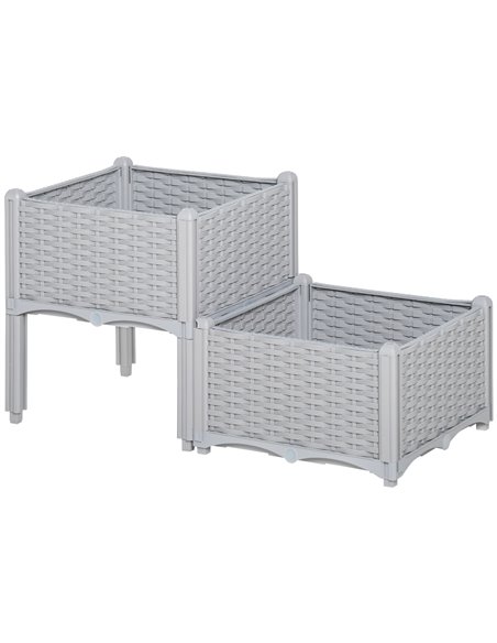 Outsunny Set of 2 Garden Raised Bed Elevated Flower Plant 40x40x44cm, 845-290V01GY - pic 46777 | FastDaddyshop