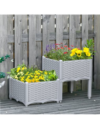 Outsunny Set of 2 Garden Raised Bed Elevated Flower Plant 40x40x44cm, 845-290V01GY