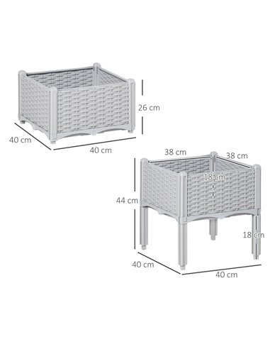 Outsunny Set of 2 Garden Raised Bed Elevated Flower Plant 40x40x44cm, 845-290V01GY