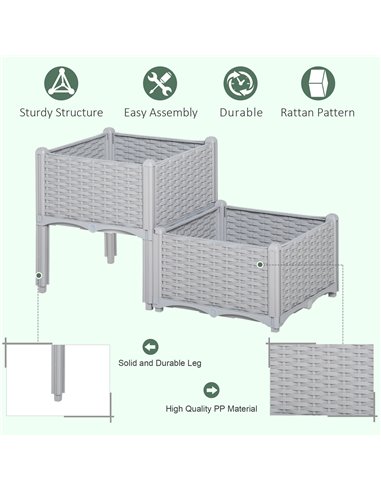 Outsunny 40cm x 40cm x 44cm Set of 2 Garden Raised Bed Elevated Patio Flower Plant Planter Box PP Vegetables Planting Container,