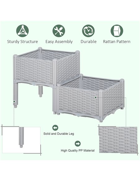 Outsunny 40cm x 40cm x 44cm Set of 2 Garden Raised Bed Elevated Patio Flower Plant Planter Box PP Vegetables Planting Container, - pic 46781 | FastDaddyshop
