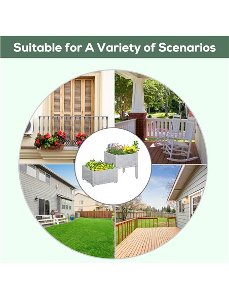 Outsunny 40cm x 40cm x 44cm Set of 2 Garden Raised Bed Elevated Patio Flower Plant Planter Box PP Vegetables Planting Container, - pic 46782 | FastDaddyshop