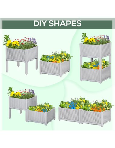 Outsunny 40cm x 40cm x 44cm Set of 2 Garden Raised Bed Elevated Patio Flower Plant Planter Box PP Vegetables Planting Container,