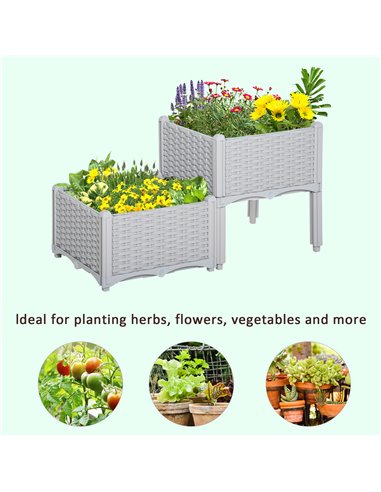 Outsunny 40cm x 40cm x 44cm Set of 2 Garden Raised Bed Elevated Patio Flower Plant Planter Box PP Vegetables Planting Container,