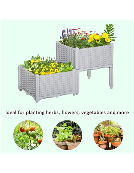 Outsunny 40cm x 40cm x 44cm Set of 2 Garden Raised Bed Elevated Patio Flower Plant Planter Box PP Vegetables Planting Container, - pic 46784 | FastDaddyshop