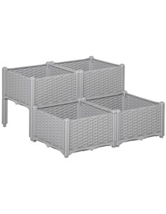 Outsunny Set of 4 Garden Raised Bed Elevated Flower Plant, Grey 845-290V02GY