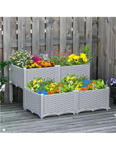 Outsunny Set of 4 Garden Raised Bed Elevated Flower Plant, Grey 845-290V02GY