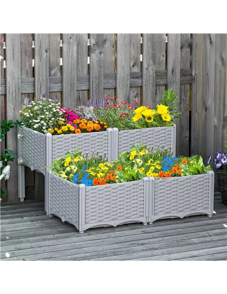 Outsunny Set of 4 Garden Raised Bed Elevated Flower Plant, Grey 845-290V02GY - pic 46787 | FastDaddyshop