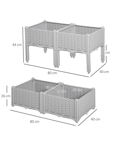 Outsunny Set of 4 Garden Raised Bed Elevated Patio Flower Plant Planter Box PP Vegetables Planting Container, Grey 845-290V02GY