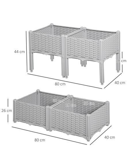 Outsunny Set of 4 Garden Raised Bed Elevated Patio Flower Plant Planter Box PP Vegetables Planting Container, Grey 845-290V02GY - pic 46788 | FastDaddyshop