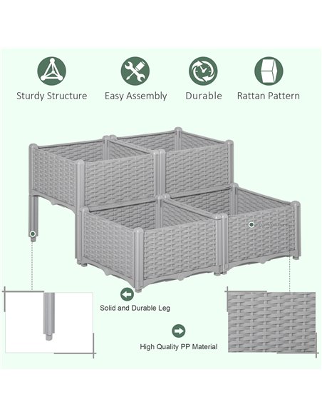 Outsunny Set of 4 Garden Raised Bed Elevated Patio Flower Plant Planter Box PP Vegetables Planting Container, Grey 845-290V02GY - pic 46789 | FastDaddyshop