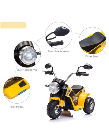 HOMCOM Kids Electric Motorcycle Ride-On Toy 3-Wheels Battery Powered Motorbike Rechargeable 6V with Horn Headlights for 18 - 36 