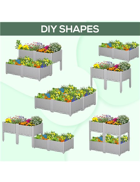 Outsunny Set of 4 Garden Raised Bed Elevated Patio Flower Plant Planter Box PP Vegetables Planting Container, Grey 845-290V02GY - pic 46790 | FastDaddyshop