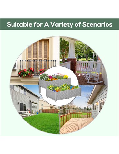Outsunny Set of 4 Garden Raised Bed Elevated Patio Flower Plant Planter Box PP Vegetables Planting Container, Grey 845-290V02GY