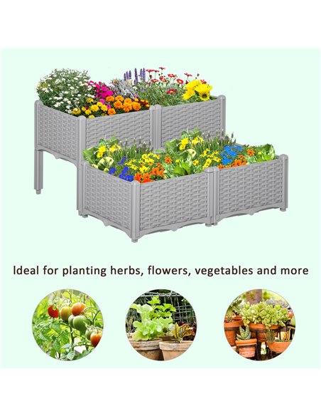 Outsunny Set of 4 Garden Raised Bed Elevated Patio Flower Plant Planter Box PP Vegetables Planting Container, Grey 845-290V02GY - pic 46793 | FastDaddyshop