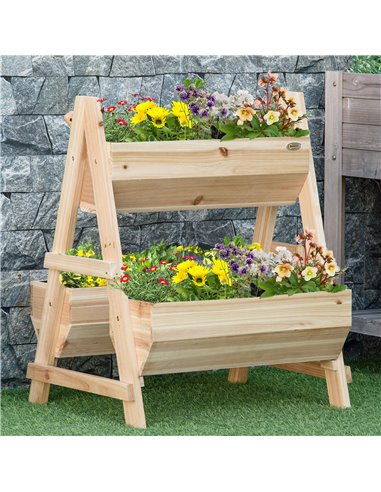 Outsunny Wood Raised Garden Bed, Outdoor Planter Box with Stand, Nonwoven Fabric for Vegetables, Herbs, Flowers, Natural 845-683