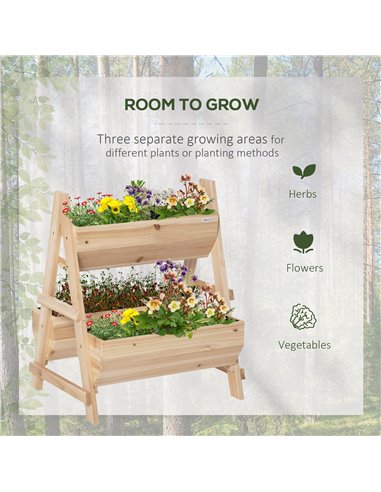 Outsunny Wood Raised Garden Bed, Outdoor Planter Box with Stand, Nonwoven Fabric for Vegetables, Herbs, Flowers, Natural 845-683