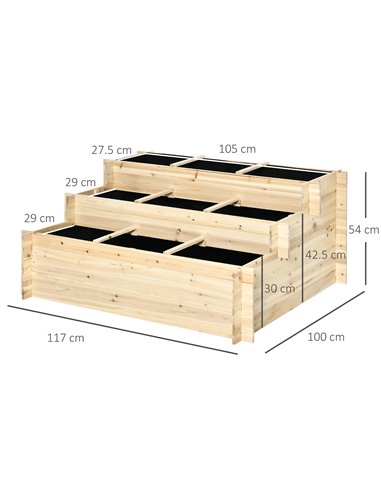 Outsunny 3 Tier Raised Garden Bed Elevated Planter Flower Box with 9 Grow Grids and Non-woven Fabric for Vegetables, Flower, Her