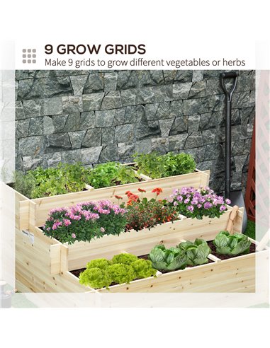 Outsunny 3 Tier Raised Garden Bed Elevated Planter Flower Box with 9 Grow Grids and Non-woven Fabric for Vegetables, Flower, Her